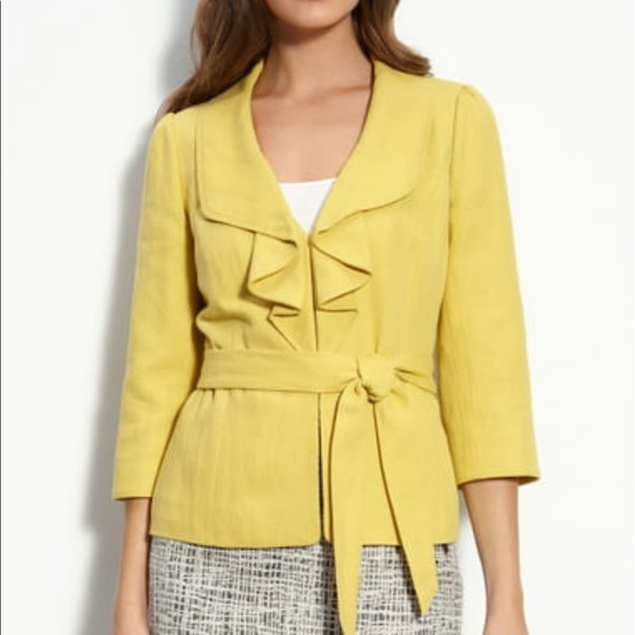 Classiques Entier Jackets & Blazers - Classiques Entier Linen Marigold Yellow Ruffle Front Belted Blazer Spring Medium